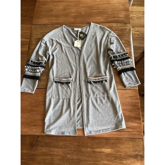 ANDTHEWHY Boutique Boho Long Cardigan Fringe NWT Size Small NWT - Picture 3 of 5